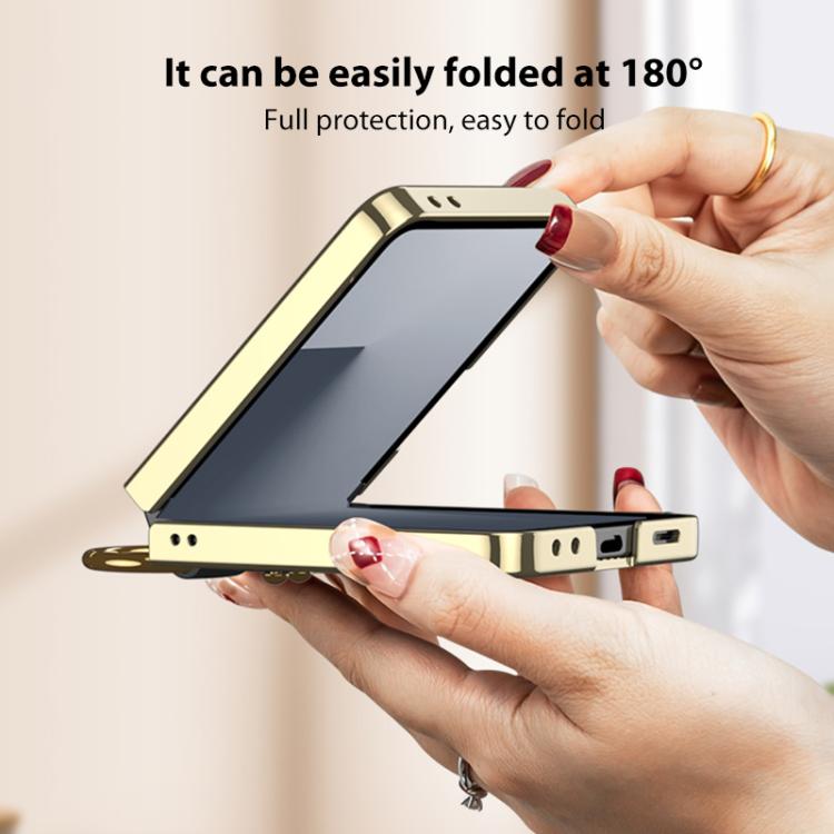 Custodia per telefono in PU con struttura a diamante con placcatura integrata GKK con anello, For Samsung Galaxy Z Flip6/7 FE, For Samsung Galaxy Z Flip7 5G, For Samsung Galaxy Z Flip5