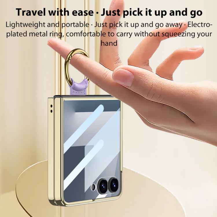 Custodia per telefono in PU con struttura a diamante con placcatura integrata GKK con anello, For Samsung Galaxy Z Flip6/7 FE, For Samsung Galaxy Z Flip7 5G, For Samsung Galaxy Z Flip5