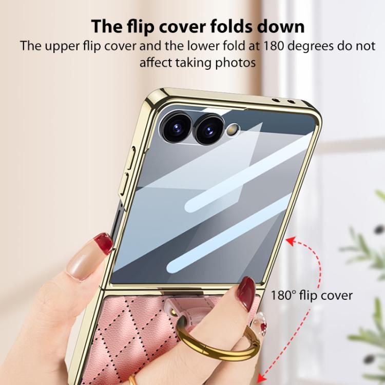 Custodia per telefono in PU con struttura a diamante con placcatura integrata GKK con anello, For Samsung Galaxy Z Flip6/7 FE, For Samsung Galaxy Z Flip7 5G, For Samsung Galaxy Z Flip5