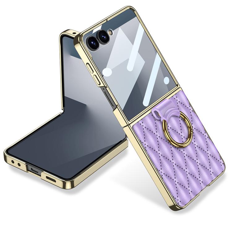 Custodia per telefono in PU con struttura a diamante con placcatura integrata GKK con anello, For Samsung Galaxy Z Flip6/7 FE, For Samsung Galaxy Z Flip7 5G, For Samsung Galaxy Z Flip5