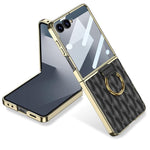 Custodia per telefono in PU con struttura a diamante con placcatura integrata GKK con anello, For Samsung Galaxy Z Flip6/7 FE, For Samsung Galaxy Z Flip7 5G, For Samsung Galaxy Z Flip5
