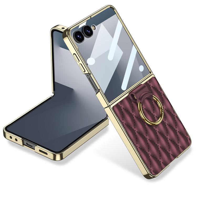 Custodia per telefono in PU con struttura a diamante con placcatura integrata GKK con anello, For Samsung Galaxy Z Flip6/7 FE, For Samsung Galaxy Z Flip7 5G, For Samsung Galaxy Z Flip5