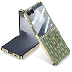 Custodia per telefono in PU con struttura a diamante con placcatura integrata GKK con anello, For Samsung Galaxy Z Flip6/7 FE, For Samsung Galaxy Z Flip7 5G, For Samsung Galaxy Z Flip5