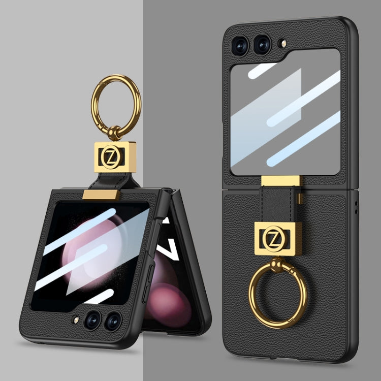 Custodia per telefono in pelle con supporto per anello Z ultrasottile GKK, For Samsung Galaxy Z Flip5