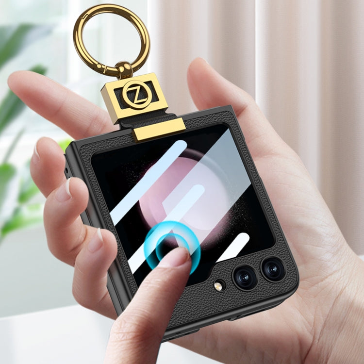 Custodia per telefono in pelle con supporto per anello Z ultrasottile GKK, For Samsung Galaxy Z Flip5