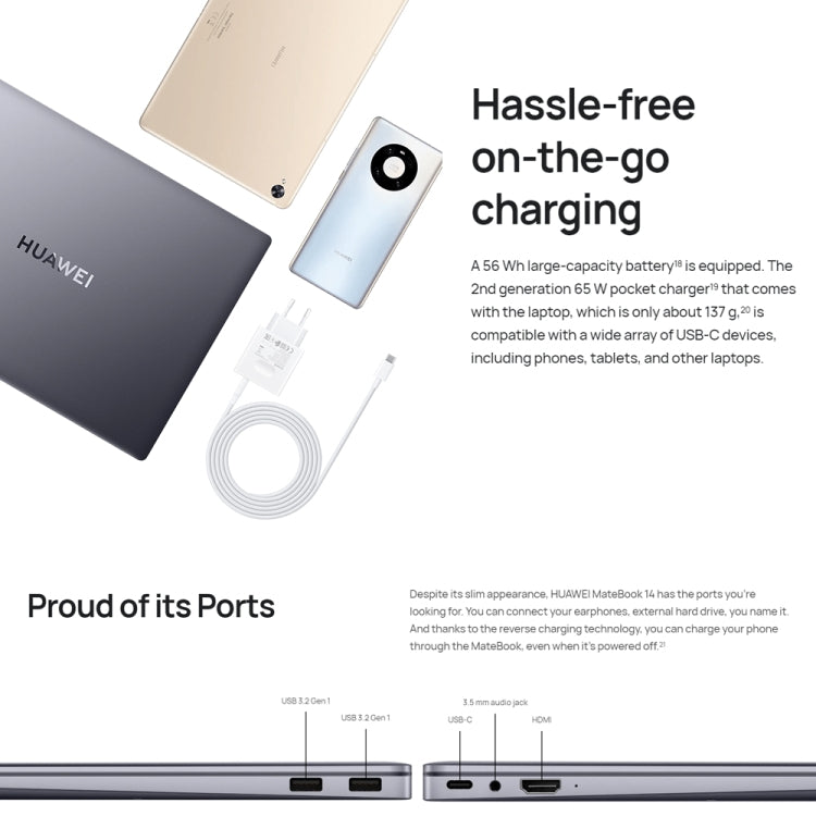 Laptop HUAWEI MateBook 14, touch screen da 14 pollici Windows 11 Home versione cinese, grafica integrata Intel 12th Gen Core i7-1260P, 16GB+512GB