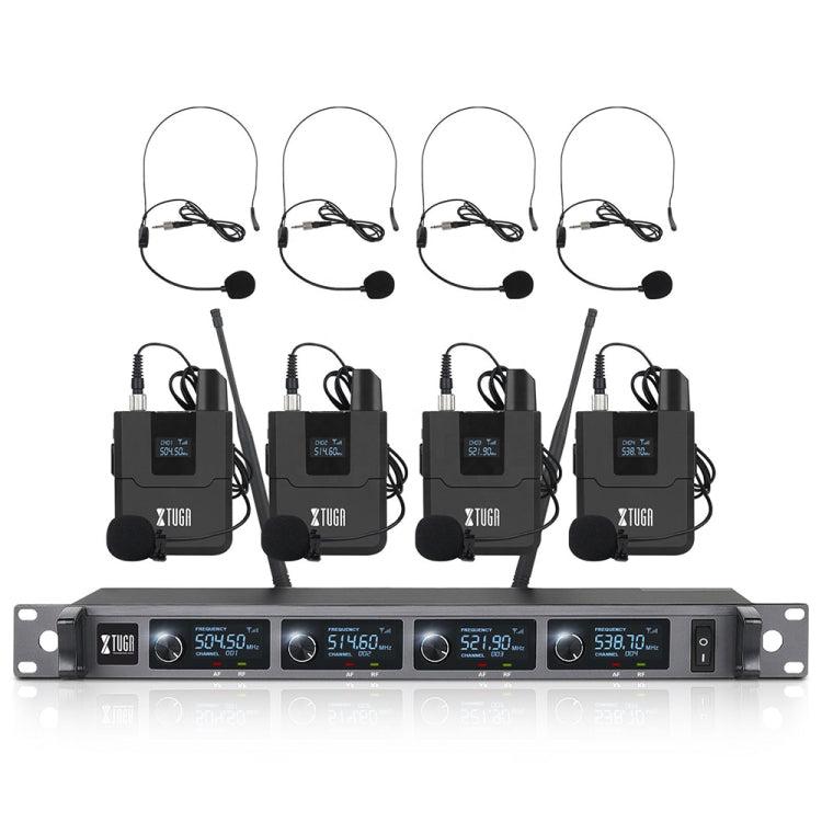 Sistema microfonico wireless XTUGA A140-B 4 Cuffie BodyPack Microfono lavalier, A140-B