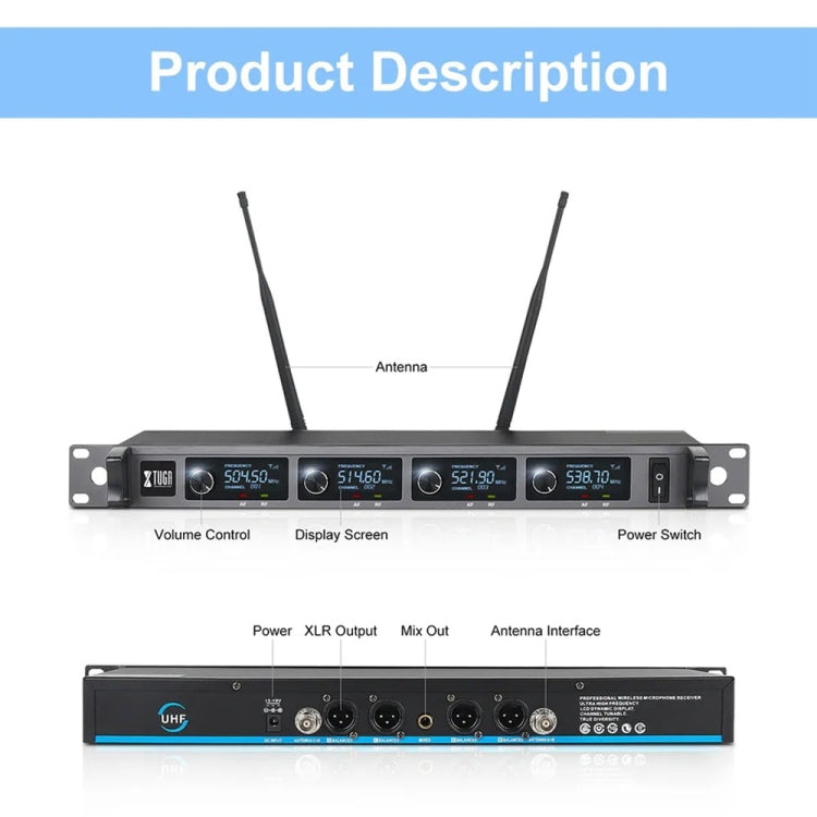 XTUGA A140-C sistema microfonico wireless UHF 4 canali