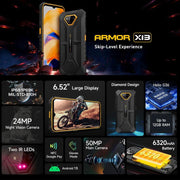 Ulefone Armor X13, telefono robusto IP68/IP69K, Android 13 MediaTek Helio G36 Octa Core da 6,52 pollici, rete: 4G, NFC, OTG, 6GB+64GB