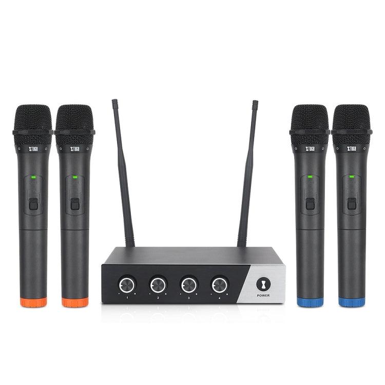 XTUGA S400 Sistema microfonico wireless UHF professionale a 4 canali con 4 microfoni palmari, US Plug, EU Plug, AU Plug, UK Plug