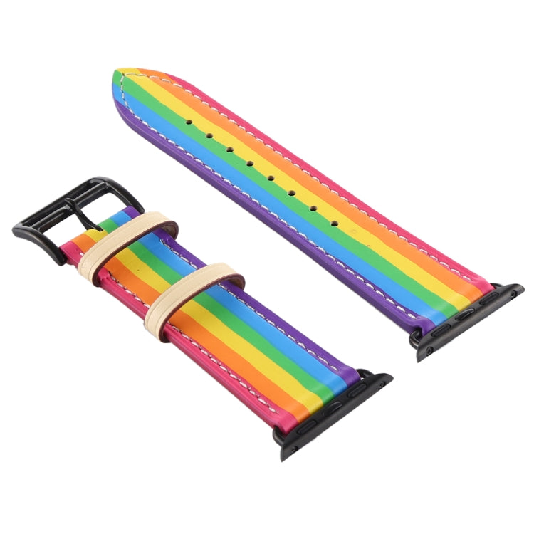 Cinturino in pelle arcobaleno, For Apple Watch Series 7 41mm / 6 & SE & 5 & 4 40mm / 3 & 2 & 1 38mm, For Apple Watch Series 7 45mm / 6 & SE & 5 & 4 44mm / 3 & 2 & 1 42mm