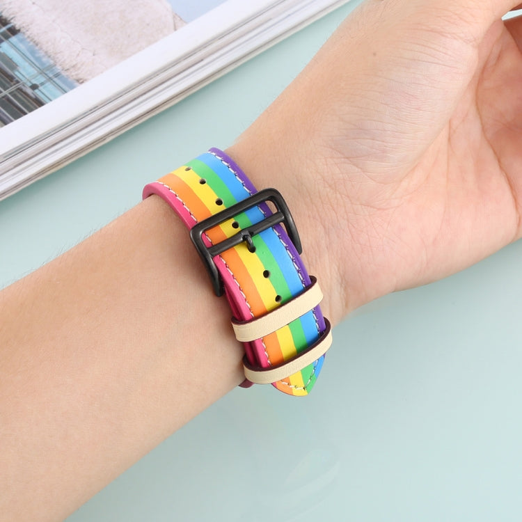 Cinturino in pelle arcobaleno, For Apple Watch Series 7 41mm / 6 & SE & 5 & 4 40mm / 3 & 2 & 1 38mm, For Apple Watch Series 7 45mm / 6 & SE & 5 & 4 44mm / 3 & 2 & 1 42mm