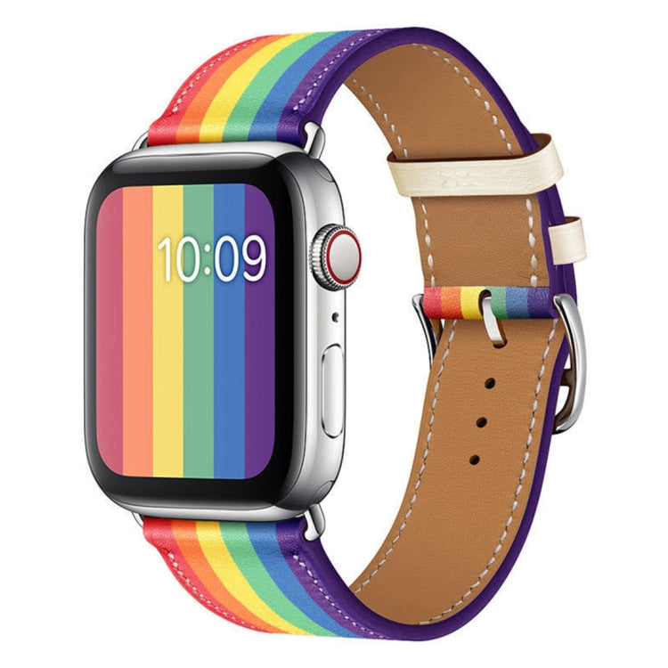 Cinturino in pelle arcobaleno, For Apple Watch Series 7 41mm / 6 & SE & 5 & 4 40mm / 3 & 2 & 1 38mm, For Apple Watch Series 7 45mm / 6 & SE & 5 & 4 44mm / 3 & 2 & 1 42mm