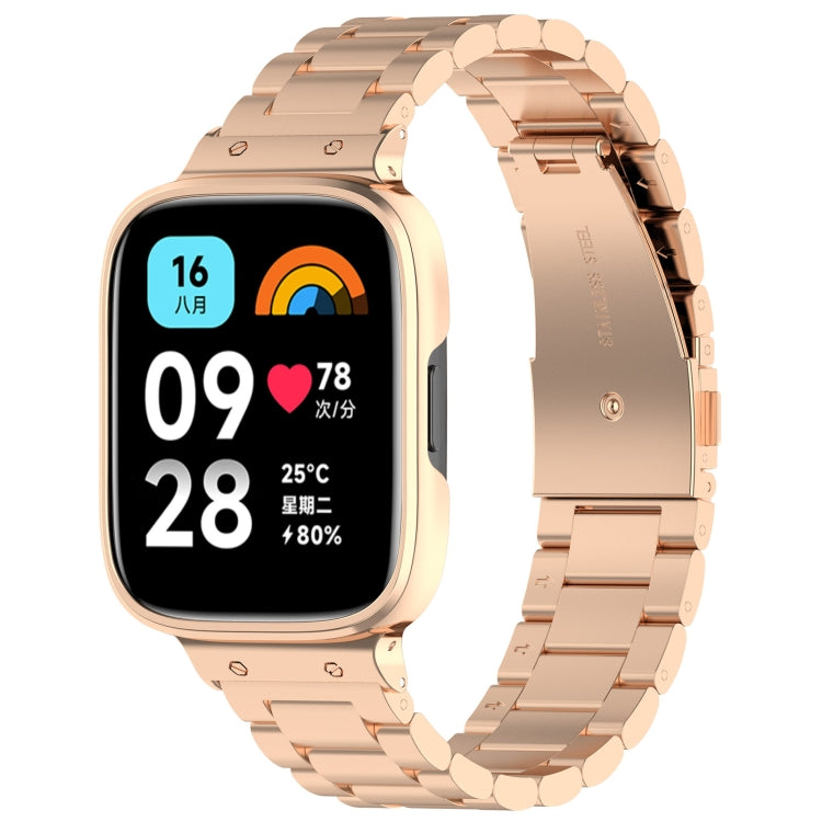 Cinturino per orologio in metallo a tre sfere 2 in 1 con cornice per orologio, For Redmi Watch 3 Lite / Watch 3 Active