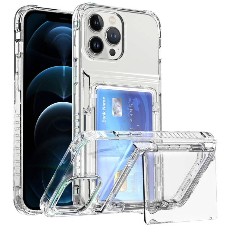 Custodia per telefono con slot per schede flip trasparente, For iPhone 13 Pro Max, For iPhone 13 Pro, For iPhone 13, For iPhone 12 / 12 Pro, For iPhone 12 Pro Max, For iPhone 11 Pro Max, For iPhone 11, For iPhone 11 Pro