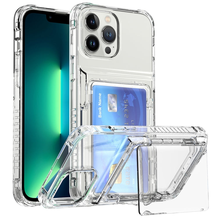Custodia per telefono con slot per schede flip trasparente, For iPhone 13 Pro Max, For iPhone 13 Pro, For iPhone 13, For iPhone 12 / 12 Pro, For iPhone 12 Pro Max, For iPhone 11 Pro Max, For iPhone 11, For iPhone 11 Pro