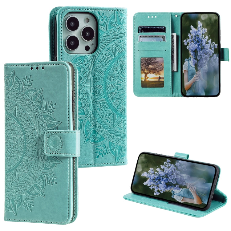 Custodia per telefono in pelle goffrata fiore totem, For iPhone 16, For iPhone 15 Pro Max, For iPhone 15 Pro