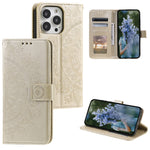 Custodia per telefono in pelle goffrata fiore totem, For iPhone 16, For iPhone 15 Pro Max, For iPhone 15 Pro