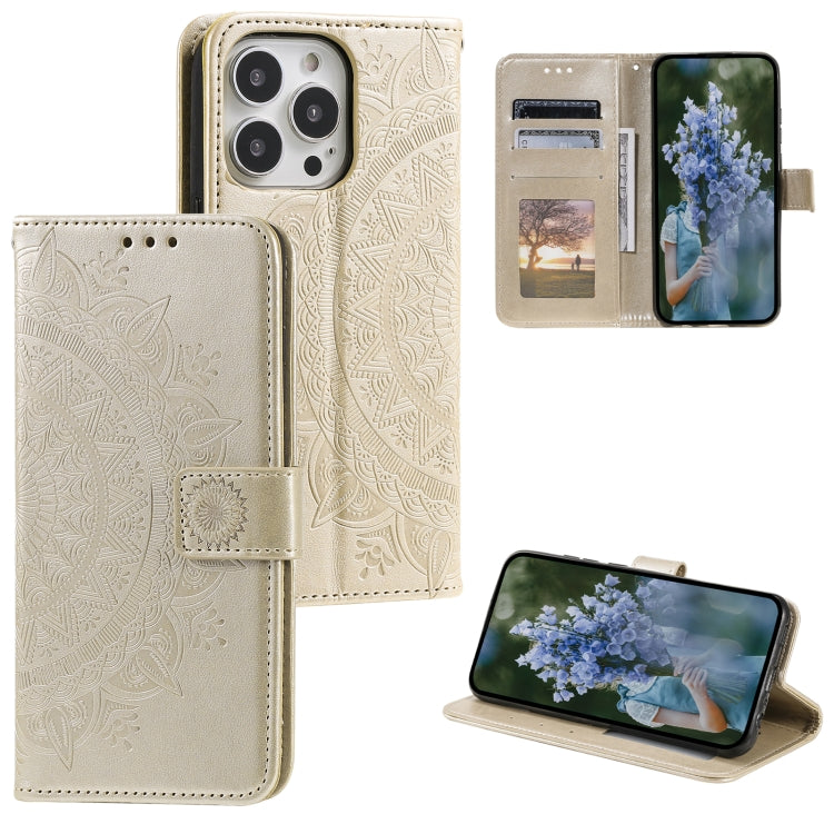 Custodia per telefono in pelle goffrata fiore totem, For iPhone 16, For iPhone 15 Pro Max, For iPhone 15 Pro