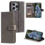 Custodia per telefono in pelle goffrata fiore totem, For iPhone 16, For iPhone 15 Pro Max, For iPhone 15 Pro