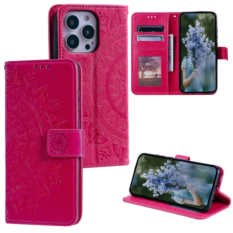 Custodia per telefono in pelle goffrata fiore totem, For iPhone 16, For iPhone 15 Pro Max, For iPhone 15 Pro
