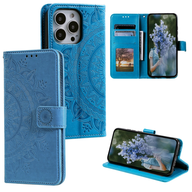 Custodia per telefono in pelle goffrata fiore totem, For iPhone 16, For iPhone 15 Pro Max, For iPhone 15 Pro