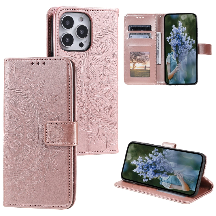 Custodia per telefono in pelle goffrata fiore totem, For iPhone 16, For iPhone 15 Pro Max, For iPhone 15 Pro