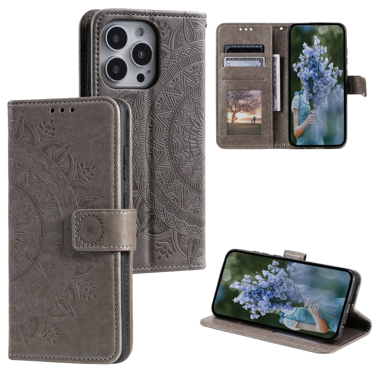 Custodia per telefono in pelle goffrata fiore totem, For iPhone 16, For iPhone 15 Pro Max, For iPhone 15 Pro