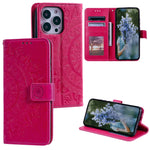 Custodia per telefono in pelle goffrata fiore totem, For iPhone 16, For iPhone 15 Pro Max, For iPhone 15 Pro