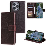 Custodia per telefono in pelle goffrata fiore totem, For iPhone 16, For iPhone 15 Pro Max, For iPhone 15 Pro