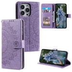 Custodia per telefono in pelle goffrata fiore totem, For iPhone 16, For iPhone 15 Pro Max, For iPhone 15 Pro