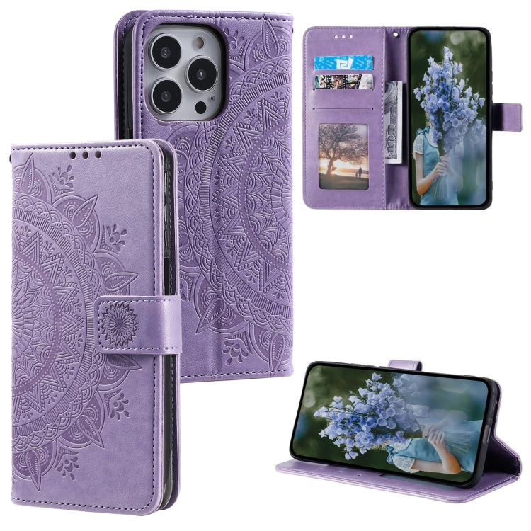 Custodia per telefono in pelle goffrata fiore totem, For iPhone 16, For iPhone 15 Pro Max, For iPhone 15 Pro