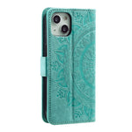 Custodia per telefono in pelle goffrata fiore totem, For iPhone 15 Plus, For iPhone 15