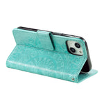 Custodia per telefono in pelle goffrata fiore totem, For iPhone 15 Plus, For iPhone 15