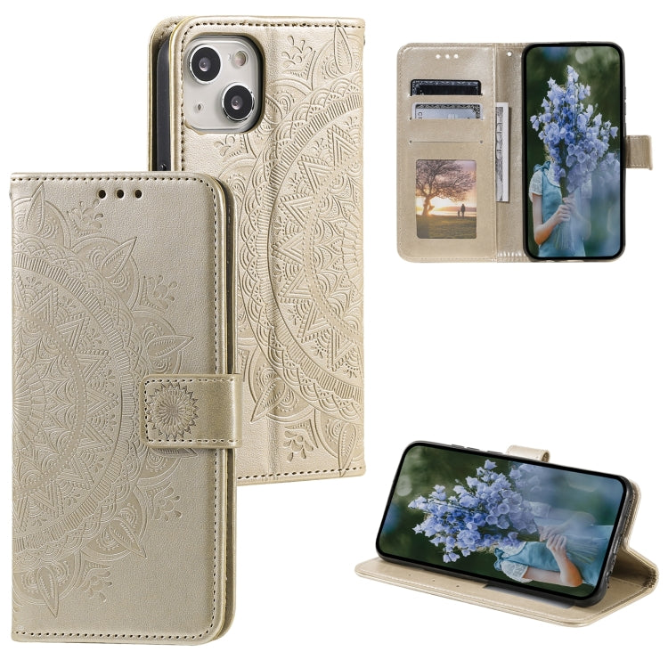 Custodia per telefono in pelle goffrata fiore totem, For iPhone 15 Plus, For iPhone 15