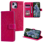 Custodia per telefono in pelle goffrata fiore totem, For iPhone 15 Plus, For iPhone 15