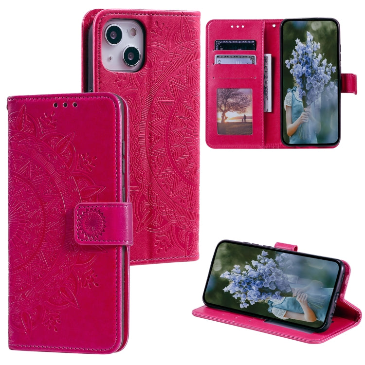Custodia per telefono in pelle goffrata fiore totem, For iPhone 15 Plus, For iPhone 15
