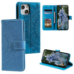 Custodia per telefono in pelle goffrata fiore totem, For iPhone 15 Plus, For iPhone 15