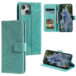 Custodia per telefono in pelle goffrata fiore totem, For iPhone 15 Plus, For iPhone 15