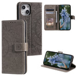 Custodia per telefono in pelle goffrata fiore totem, For iPhone 15 Plus, For iPhone 15