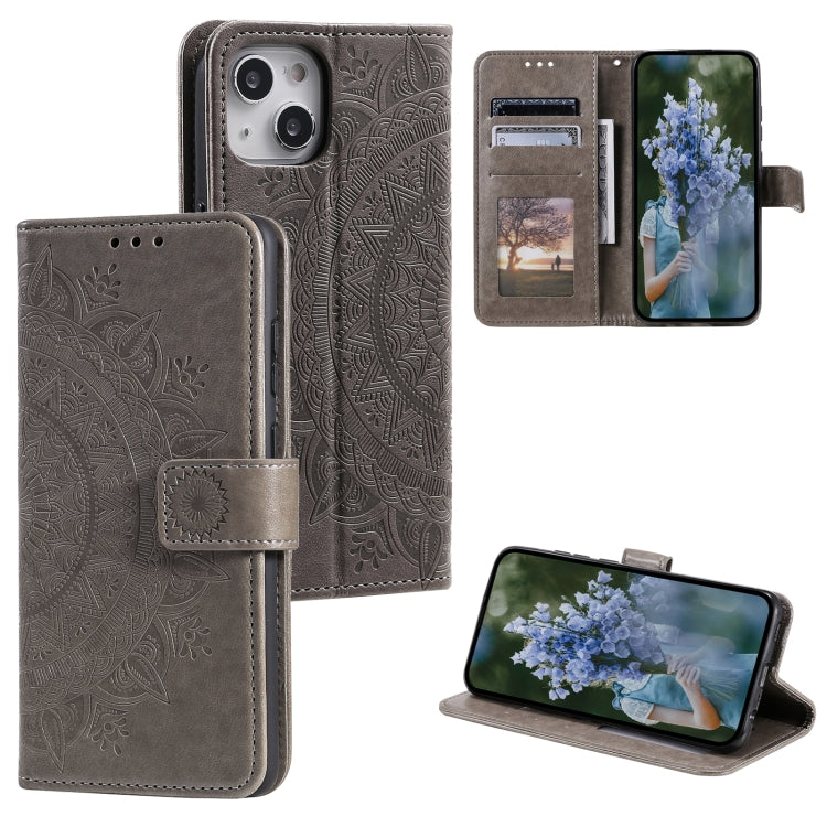 Custodia per telefono in pelle goffrata fiore totem, For iPhone 15 Plus, For iPhone 15