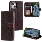 Custodia per telefono in pelle goffrata fiore totem, For iPhone 15 Plus, For iPhone 15