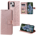 Custodia per telefono in pelle goffrata fiore totem, For iPhone 15 Plus, For iPhone 15