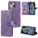 Custodia per telefono in pelle goffrata fiore totem, For iPhone 15 Plus, For iPhone 15