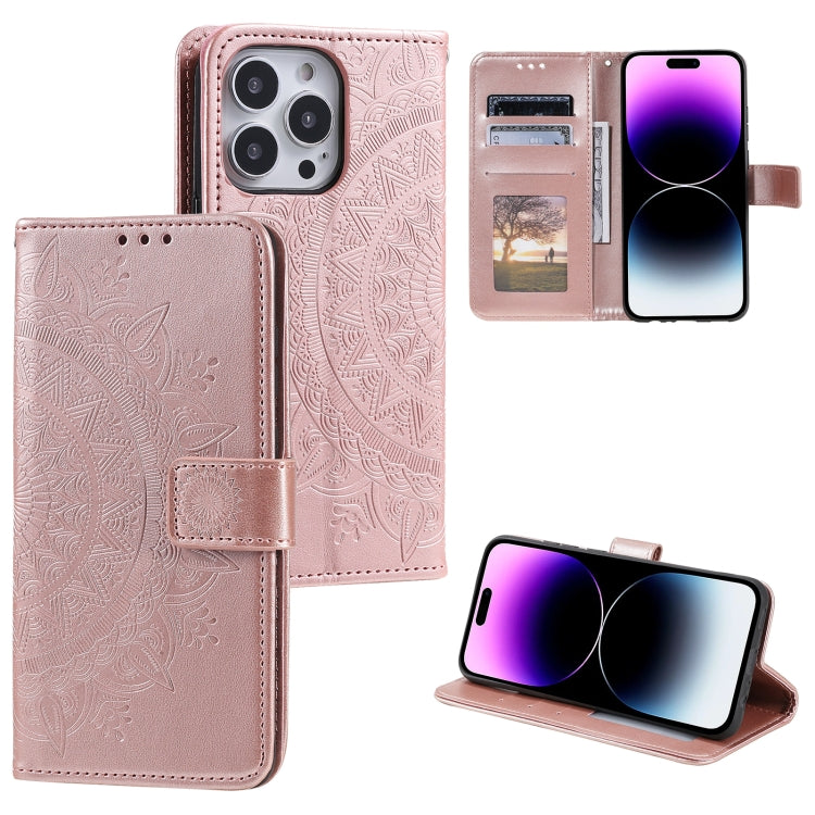 Custodia per telefono in pelle goffrata fiore totem, For iPhone 16 Pro Max, For iPhone 16 Pro, For iPhone 16 Plus