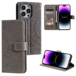 Custodia per telefono in pelle goffrata fiore totem, For iPhone 16 Pro Max, For iPhone 16 Pro, For iPhone 16 Plus