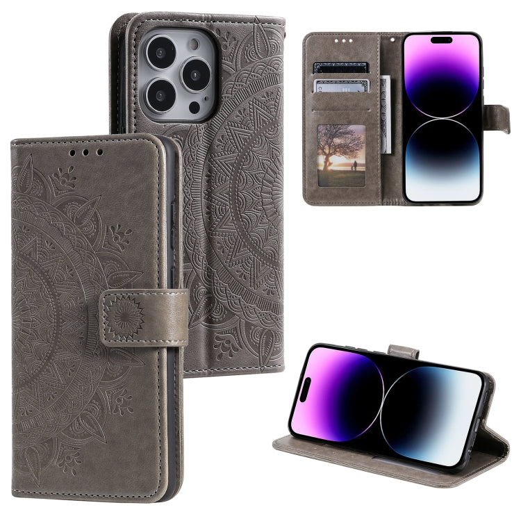 Custodia per telefono in pelle goffrata fiore totem, For iPhone 16 Pro Max, For iPhone 16 Pro, For iPhone 16 Plus