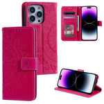 Custodia per telefono in pelle goffrata fiore totem, For iPhone 16 Pro Max, For iPhone 16 Pro, For iPhone 16 Plus