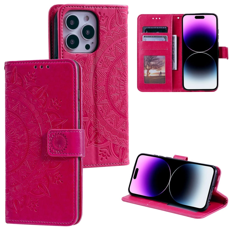 Custodia per telefono in pelle goffrata fiore totem, For iPhone 16 Pro Max, For iPhone 16 Pro, For iPhone 16 Plus