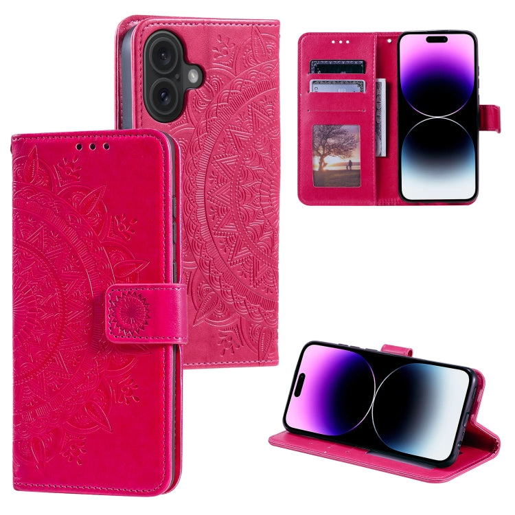 Custodia per telefono in pelle goffrata fiore totem, For iPhone 16 Pro Max, For iPhone 16 Pro, For iPhone 16 Plus